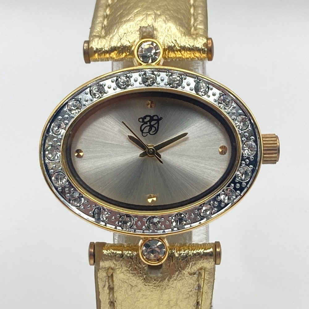 Elizabeth Taylor Women's Watch 32mm Gold Tone Crystals Bling Oval New Battery 8"